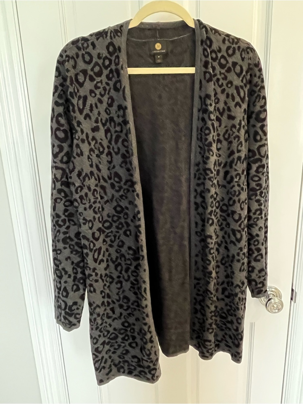 JS Collections Open Front Cardigan Gray Leopard Print Size Medium